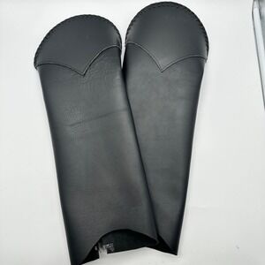 Men's Black Leather Half Chaps Gaiters Motorcycle LARP Whipstitch Detail Zipper